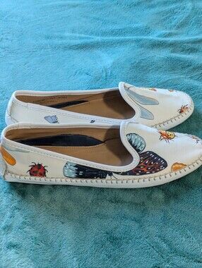 Peter Millar White Slip-On Flats with Multicolor Butterfly & Bug Print